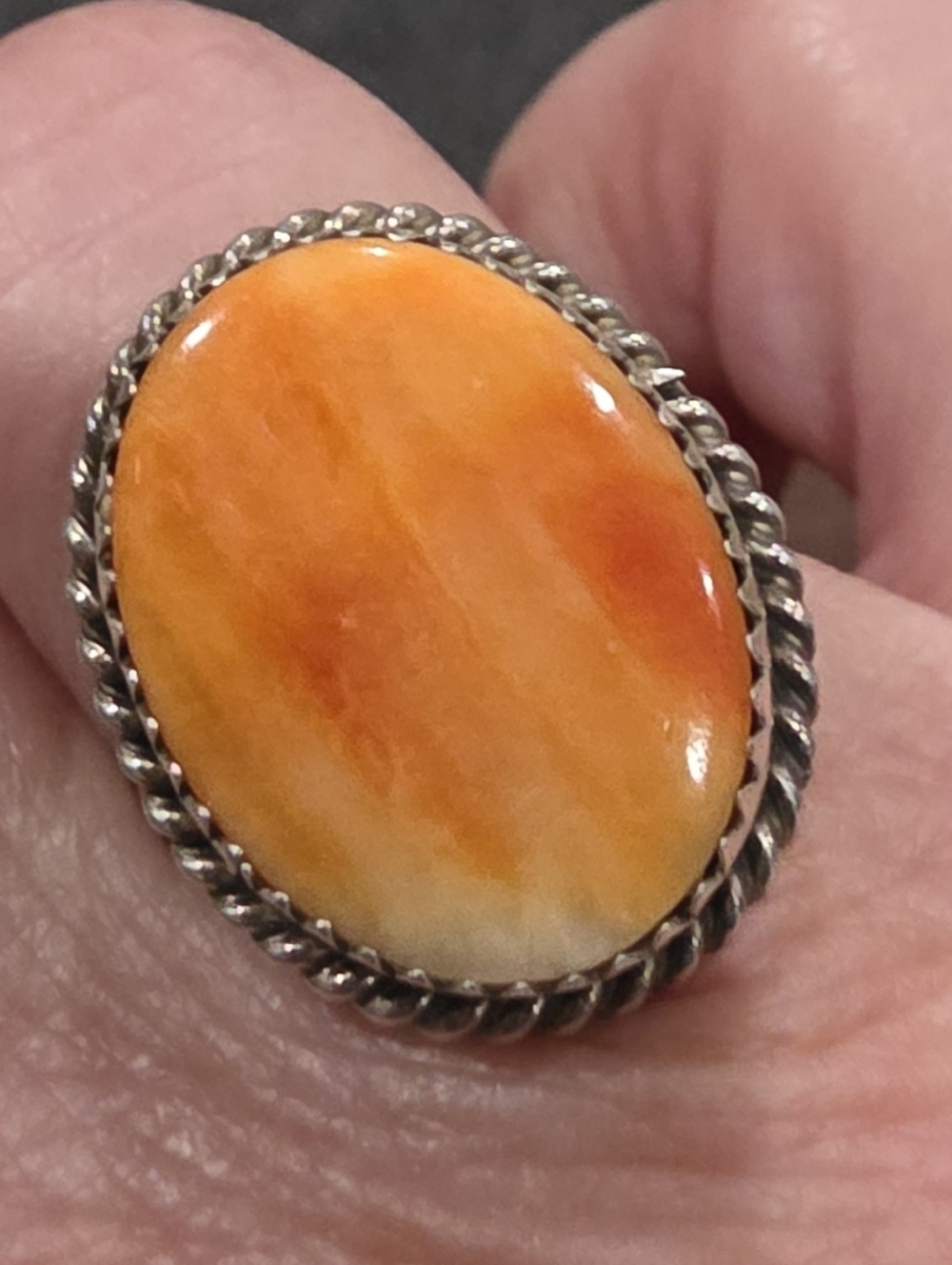 SOLD.    Size 8.5 Spiny Oyster Ring Set In Sterling Silver
